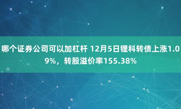 哪个证券公司可以加杠杆 12月5日锂科转债上涨1.09%，转股溢价率155.38%